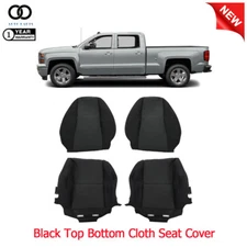Black Cloth Driver+Passenger Top+Bottom Seat Cover For Chevrolet GMC 2007-2014