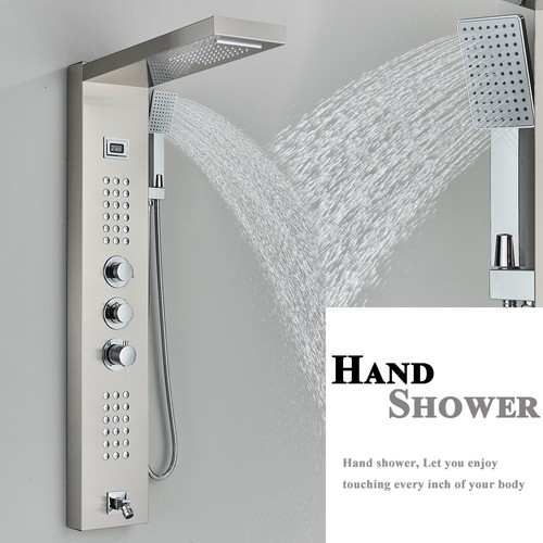 LED Shower Panel Tower Column Stainless steel Shower Mixer Twin Head Massage Jet - Picture 202 of 218
