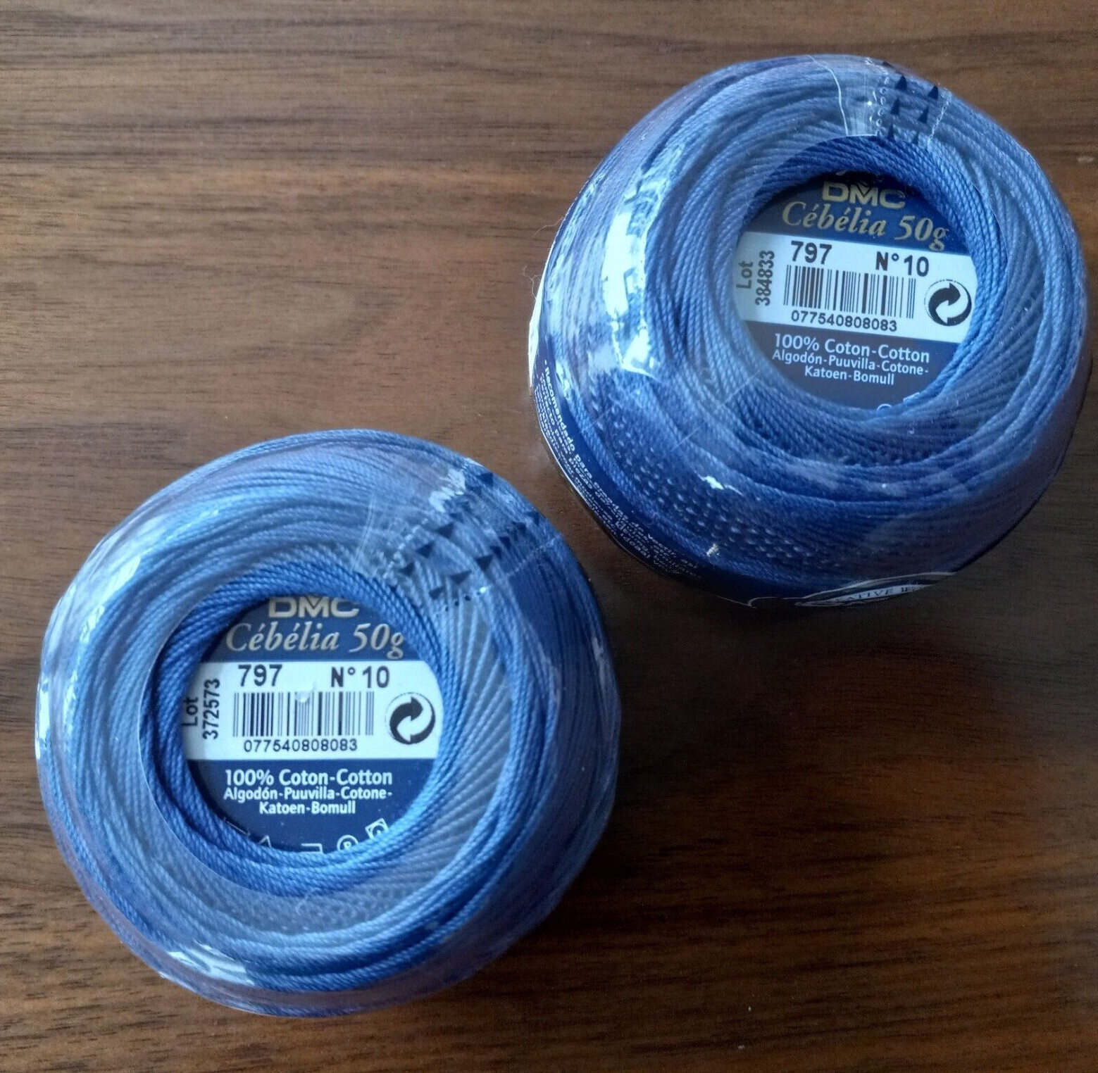 2 DMC Cebelia Crochet Cotton Thread Size 10 Royal Blue 797 ea 50g