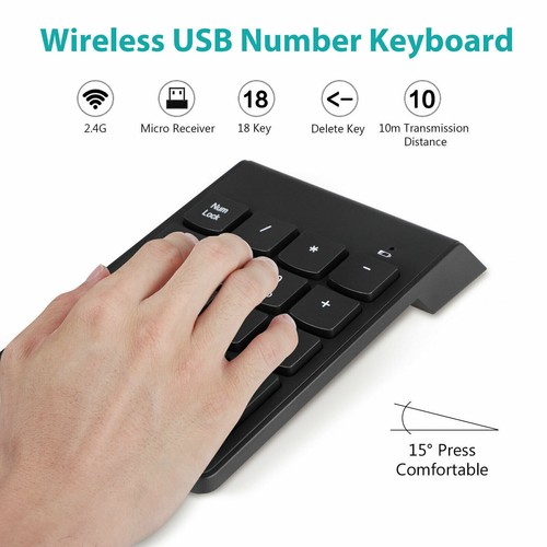 USB Wireless Number Pad Numpad Numeric Keypad Number Keyboard For Laptop Desktop - Picture 2 of 9