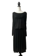 Zara Collection Dress Size M Womens Midi Black 3/4 Gathered Sleeves Drawstring