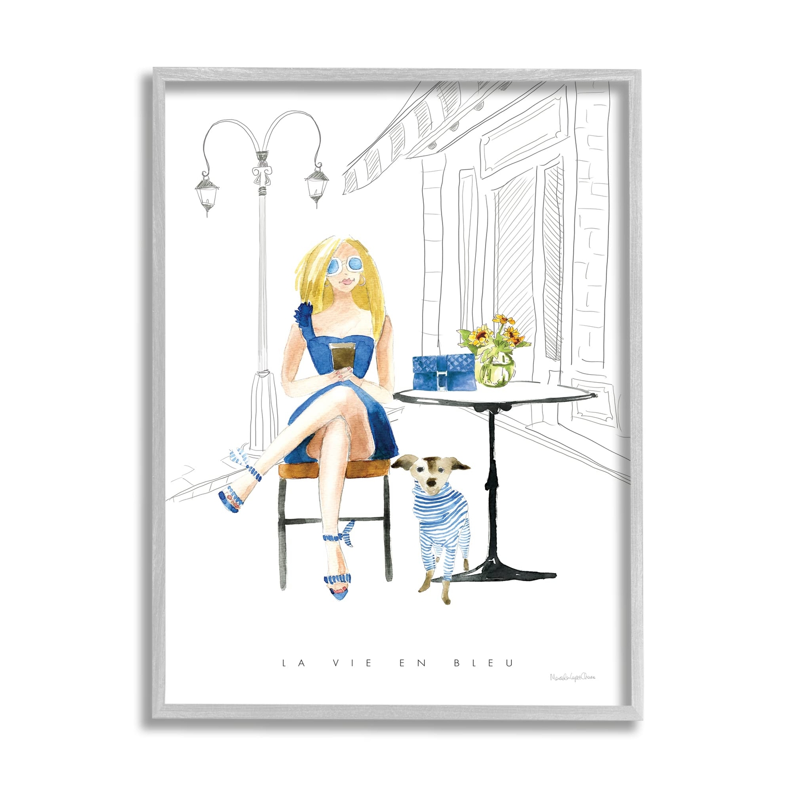 La Vie En Bleu Parisian Glam Phrase Female Grey Framed Wall Art, 16 x 20, White