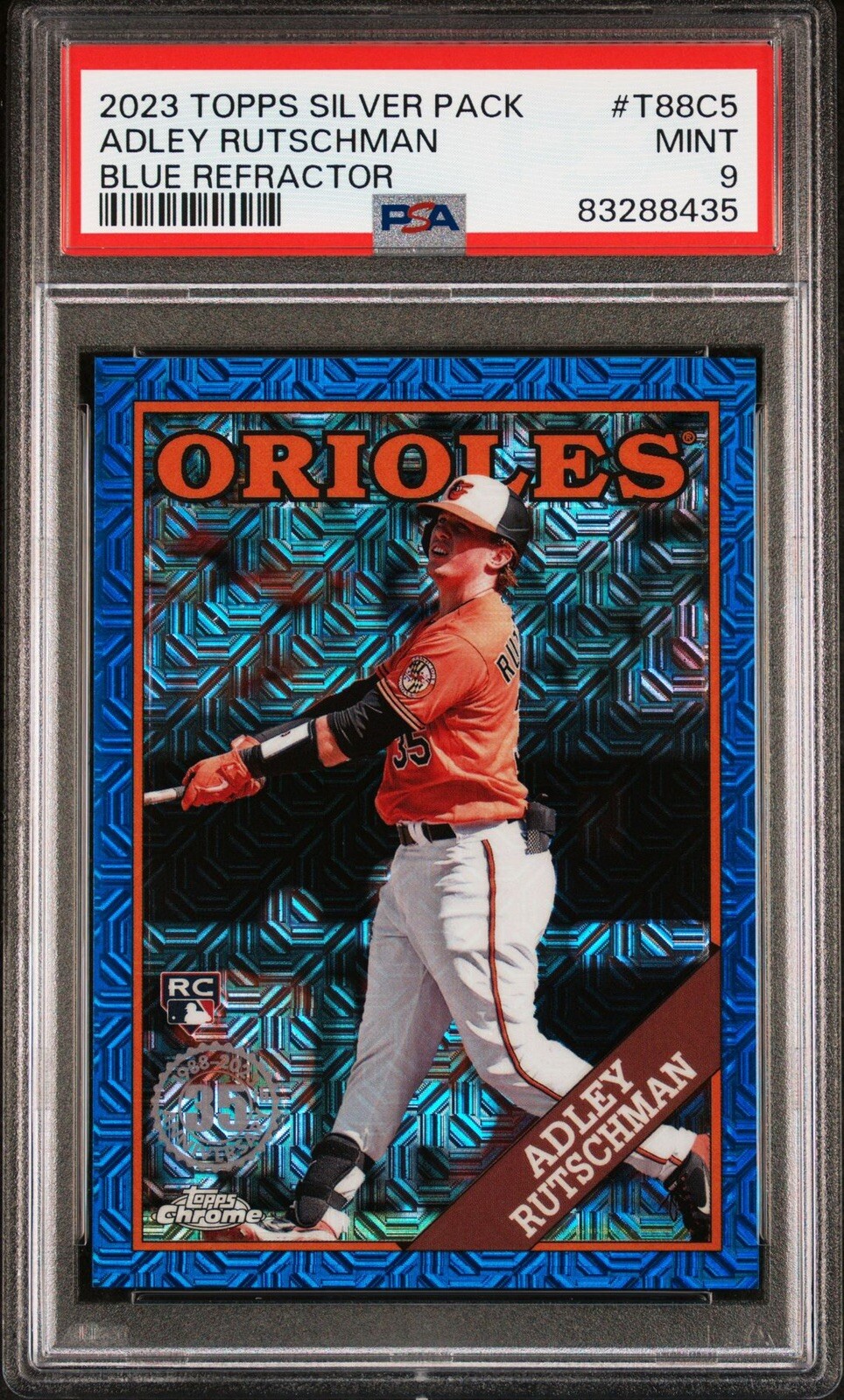 2023 Topps Adley Rutschman RC Silver Pack Mojo Refractor Blue /150 Rookie PSA 9