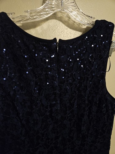 SLNY Women's Long Sequin Sleeveless Dress Navy Blue Size 12 - Picture 7 of 8