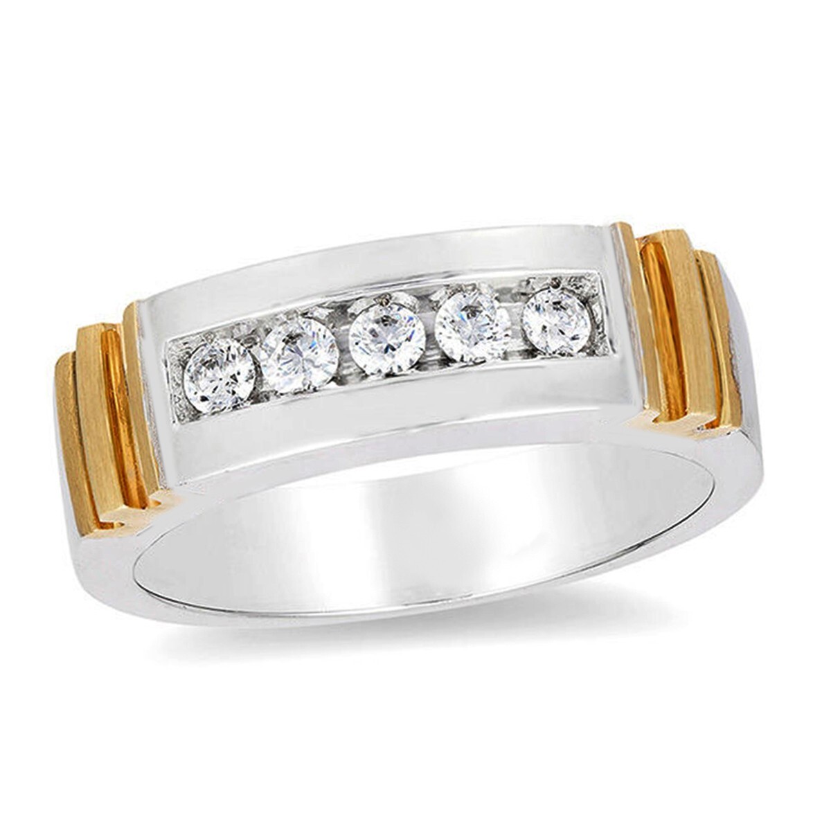 Anillo de alianza de boda para hombre de 5 piedras con acabado de oro blanco ...