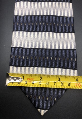 Franco Di Napoli 100% Silk Tie Stripe Horizontal Blue, Silver, & White 60"x 4" - Picture 3 of 3