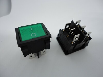 2Pc Pack KCD5 6A/12A 250V ~ CQC Green LED Light 6 Pin Power Button Rocker Switch