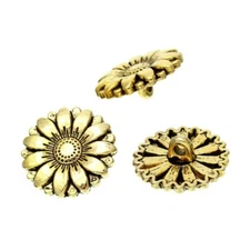 10 Antiqued Gold 17mm Flower Sunflower Design Metal Bead Shank Sewing Buttons