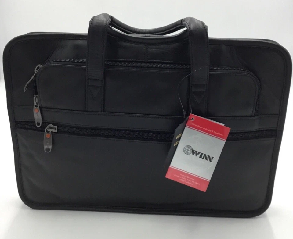 $210 WINN INTERNATIONAL MALETÍN DE CUERO GENUINO, NEGRO Foto 2 de 4