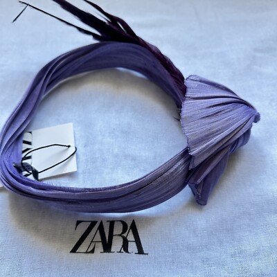 New Zara $89 Purple Feathered Silk Headband Headpiece Small  display picture 1