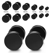 Black Stud Earrings Men Women Faux Gauges Ear Tunnel Stainless Steel Earrings US