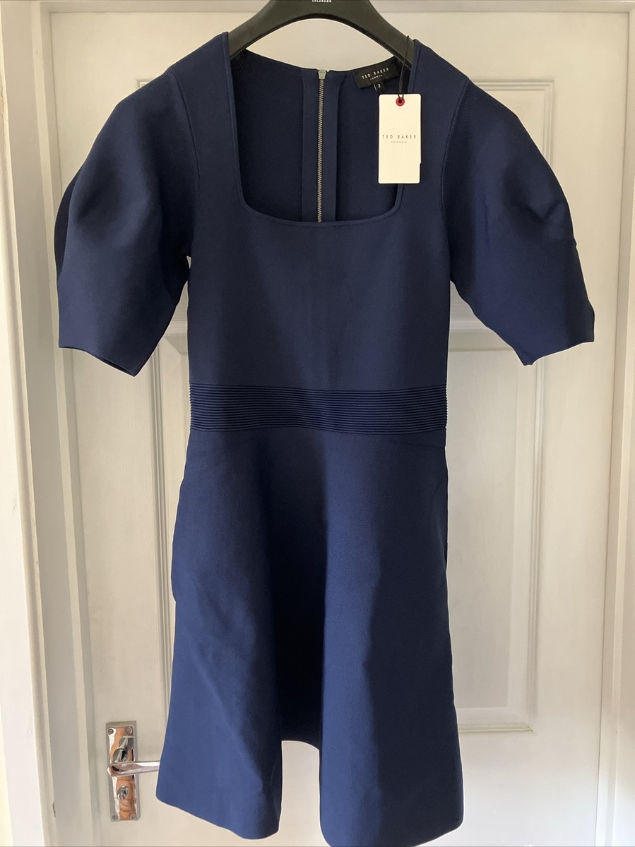 Ted Baker Navy Blue Skater Dress BNWT RRP £150- Puff Sleeves