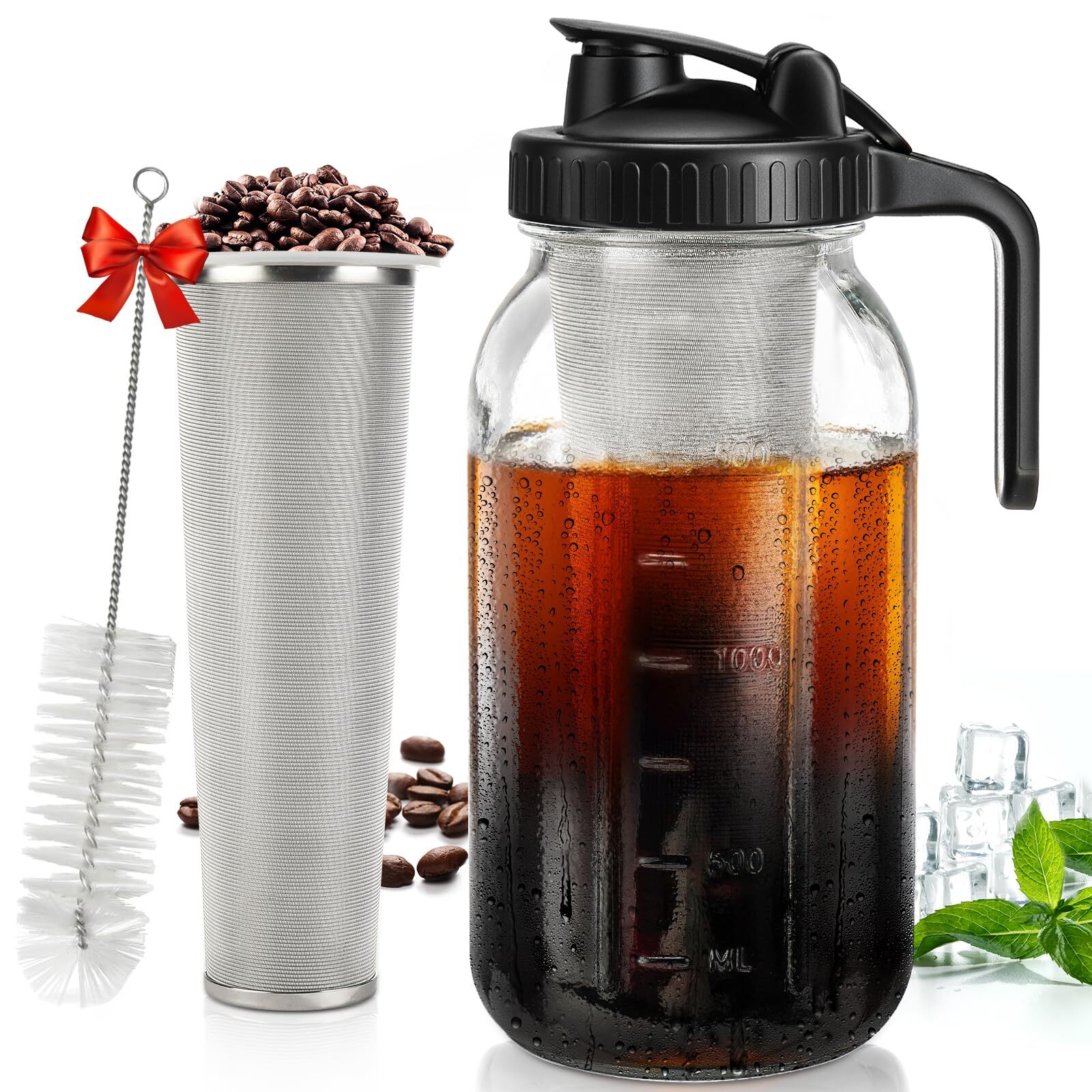 64 Oz,2-quart Wide Mouth Cold Brew Maker With Stainless
