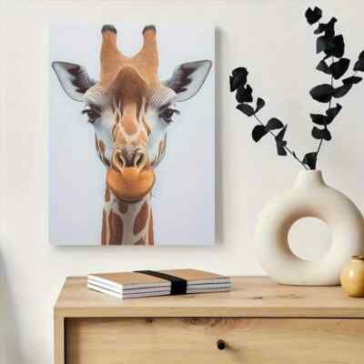 Vibrant Artistic Giraffe Face Close-up Painting Metal Print Ready to Hang