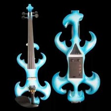 Beautiful Blue and White color Electric Violin, Ebony Parts,Solid wood body 4/4