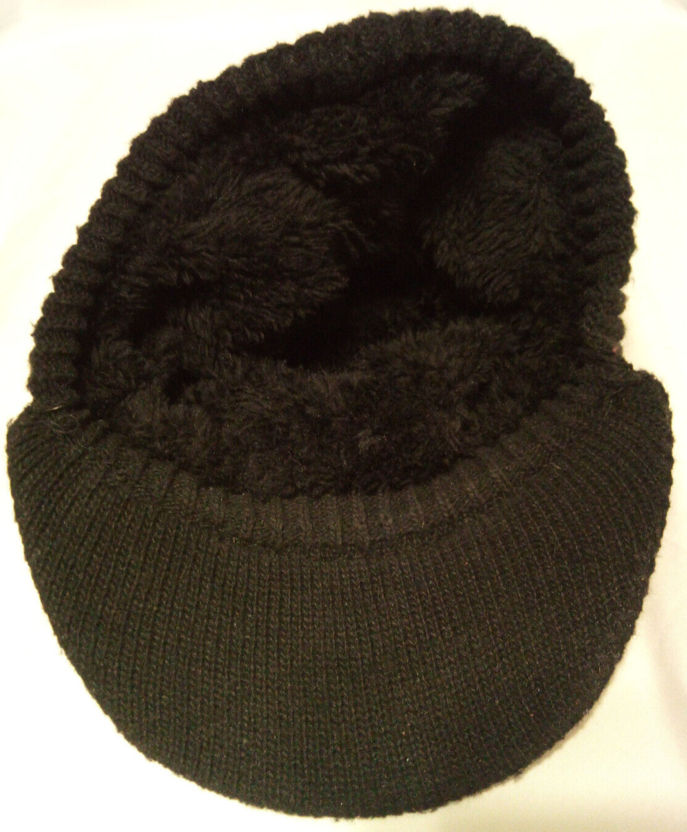 Jialemei 1998 Beanie w/ Brim Ski Hat Winter Cap Black Knit Fleecy
