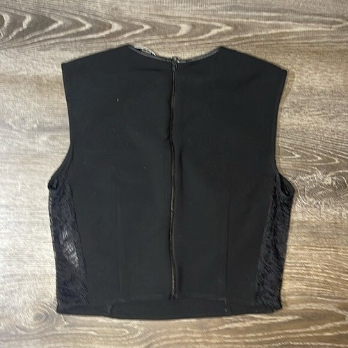 Alice + Olivia Black Crew Neck Crop Tank with Lace Side Panel and Leather Trim - Picture 3 of 6