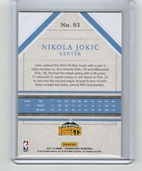 NIKOLA JOKIC 2017-18 CORNERSTONES GOLD SSP MARBLE #93 DENVER NUGGETS 03/10 - Image 2 of 2