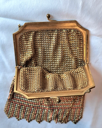 Antique Vtg Whiting Davis Enamel Beaded Purse/bag Art Deco Orange/Gold - Picture 5 of 5