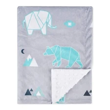 Baby Blanket Soft Minky with Double Layer Dotted Backing Lovely Polar Bear, Grey