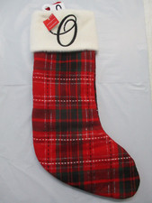 WONDERSHOP TARGET TARTAN RED CHRISTMAS STOCKING LETTER O MONOGRAM RED 18" NEW