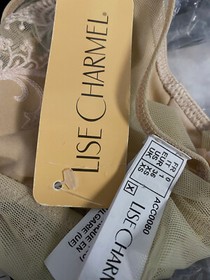 $142 Lise Charmel Women's Beige Splendeur Soie Sheer Lace-Trim Thong Size XS