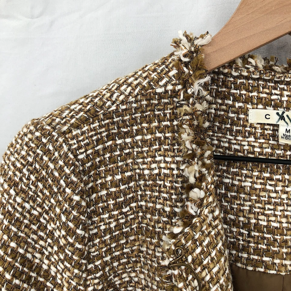 Blazer CABI “Phoebe” Metálico Tweed Flecos Chaqueta Punto Boucle Dorado Bronce M Foto 2 de 4