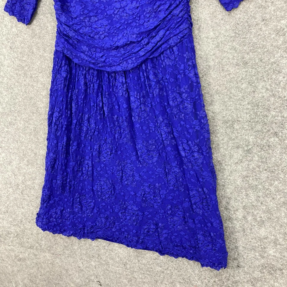 Vestido Feminino Kiyonna Tamanho 2 Azul Floral Renda Meia Manga Decote Barco Midi 13602 - Imagem 3 de 4