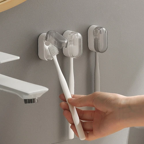 Soporte para cepillo de dientes para colgador de pared de baño 4 piezas con cubierta a prueba de polvo - Imagen 3 de 9
