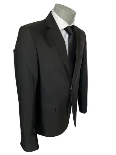 Abito uomo nero con righe su tono, taglia 48 regular fit in misto cotone, -70%. - Foto 6 di 9