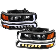 For 99-02 Chevy Silverado 1500 2500 HD LED DRL Headlight Bumper Lamps Black