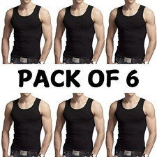 6x Mens Vest Tops 100% Cotton Plain Classic Vests Summer Training Gym Tank Top