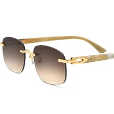 Luxury Natural Buffalo Horn Eyeglasses Rimless Oval Sunglasses Glasses Eyewear