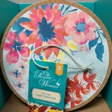 Pioneer Woman Fresh Floral Cork Trivet Set 2 Pack New NWT Kitchen 
