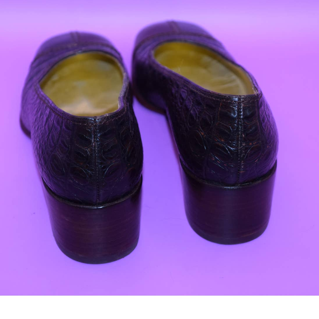 Bruno Magli Brown Crocodile Leather Stacked Heel 8 eBay