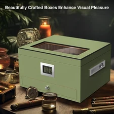 Cigar Box Cedar Wood Glass Desktop Holds 70 Cigars Humidor