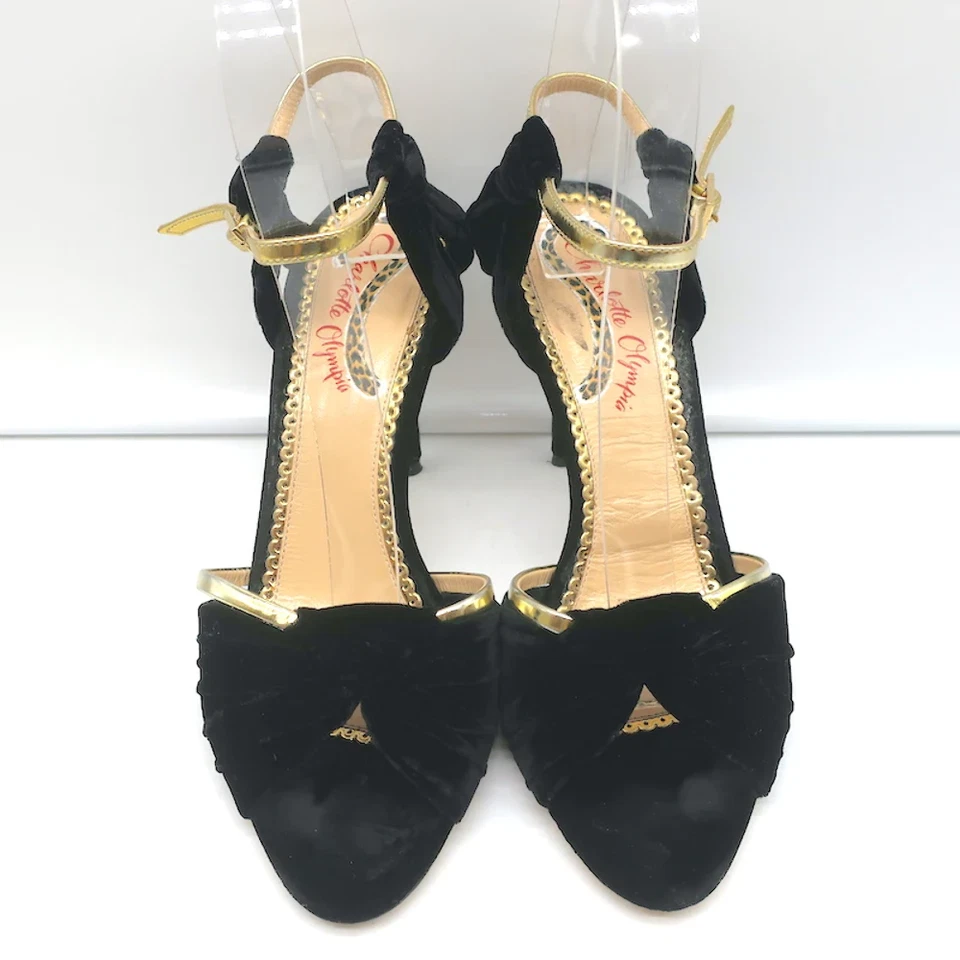 Sandalias Charlotte Olympia Broadway Terciopelo Anudado Negras Talla 37.5 Punta Abierta Tacones Foto 4 de 4
