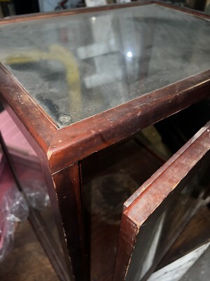 vintage antique counter top glass display case mahogany 19” d x 25