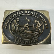 Vintage Brass Belt Buckle  Anacortes Brass Works Foundry  1983 Hand Made USA
