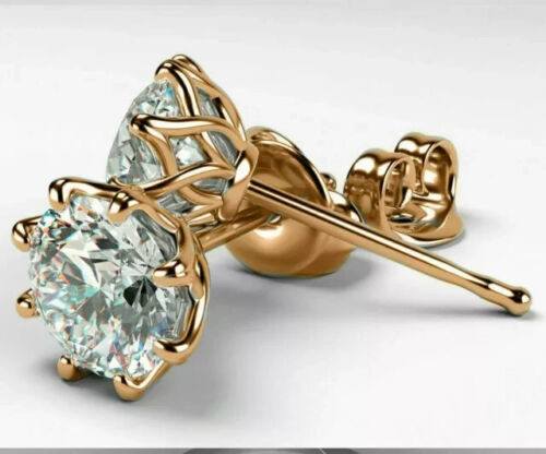 3Ct Round Lab Created Diamond Women's Fancy Stud Earrings 14K Yellow Gold Plated