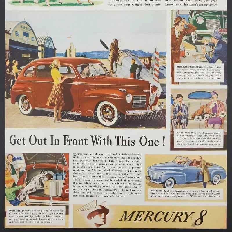1941 Mercury 8 Sedan conversível carro clássico foto arte decoração impressão vintage anúncio - Imagem 4 de 4