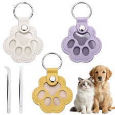 Dog Fur Storage Keychain Paw Shaped with Tweezer White/Purple/Yellow 3 Pack