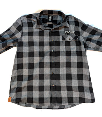 Stone Brewing Gray/Black Plaid Flannel Button Up Shirt Size XL