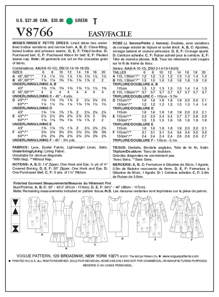 V8766 Misses'/Misses' Petite Dress, Size D5 (12-14-16-18-20) - Image 2 of 4