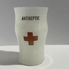Antique Milk Glass “ANTISEPTIC” Medical Tumbler w/ Red Cross c.1915–1928