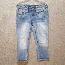 Vigoss The New York Capri Jeans Womens 5/6 Blue Flap Pocket Distressed 30x22
