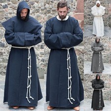 Medieval Men Renaissance Priest Monk Robe Costume Party Shawl Halloween Cosplay