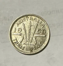 1950 Australian Threepence 3d 50% Silver Pre Decimal Coin