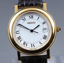 [Near MINT] Vintage GUCCI 7200M 34mm White Dial Roman Date Gold Qz Men's Watch