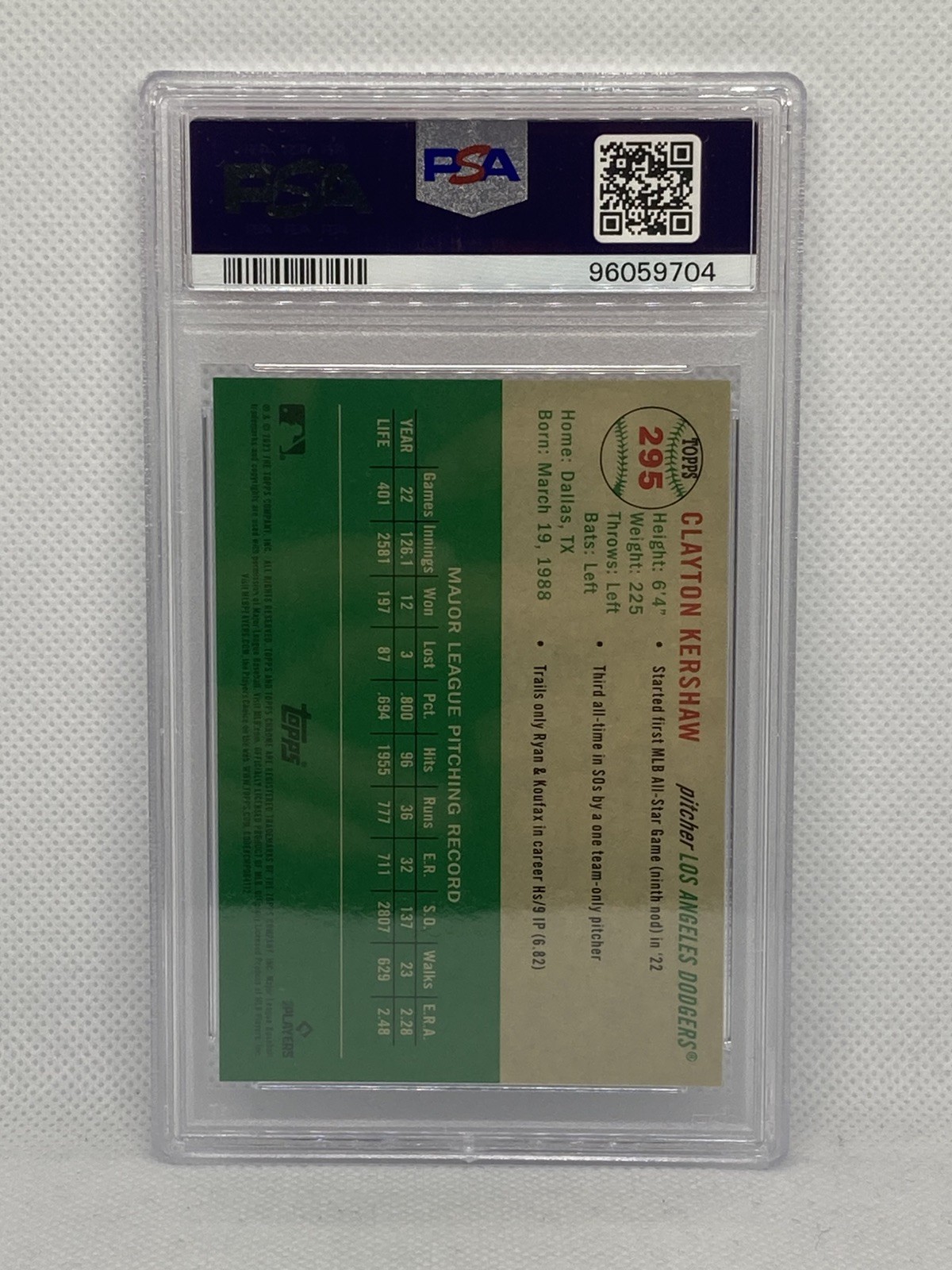 2023 Topps Chrome Platinum Clayton Kershaw Blue Mini Diamond /199 PSA 10 Dodgers view 2